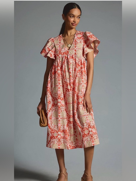 Mauve Dresses & Skirts - Anthropologie Maeve Printed Flutter-Sleeve Babydoll Dress Size Medium
